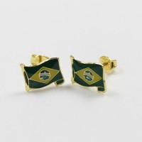 Brinco folheado a ouro  18k bandeira do Brasil